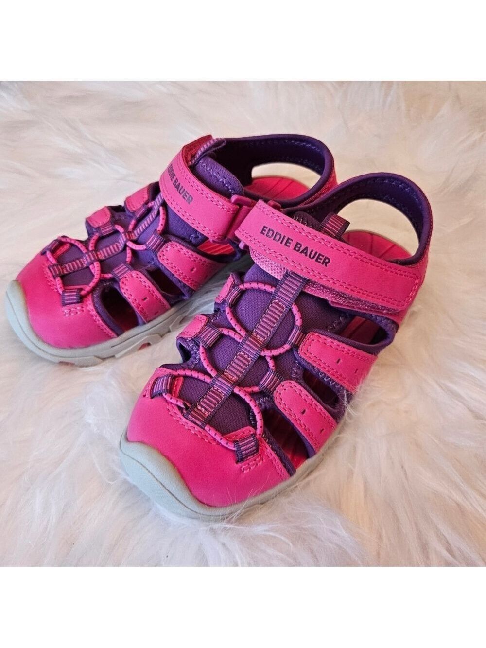 NWOT Size 1 Pink and Purple Eddie Bauer Kids Bump Toe Sandal with Velcro